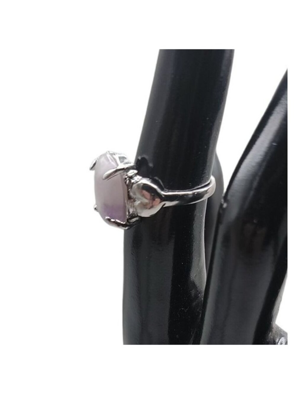 Purple Moonstone Ring Silver Plated Ladies Size 5.5 Heart Side Accents Vintage - Picture 4 of 16